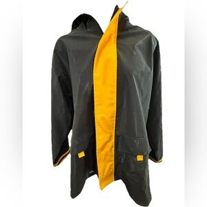 Charcoal and Yellow Water-Resistant Raincoat with Hood
